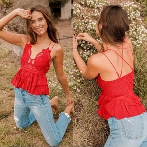 NWT Free People Intimately Adella Cami Top in Cherry Red
